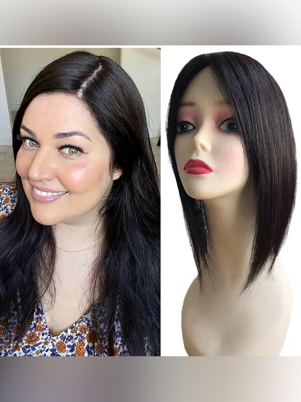 14” Natural Black Human Hair Topper Silk base 8”x12” #TG4